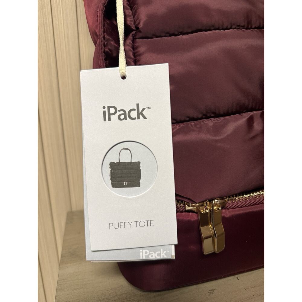 New! iPack Puffy Tote Bag With Shoe Compartment, Padded Laptop Pocket In Wine - Picture 7 of 13